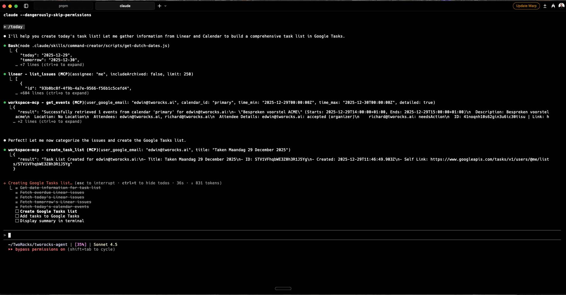 CLI agent /today command