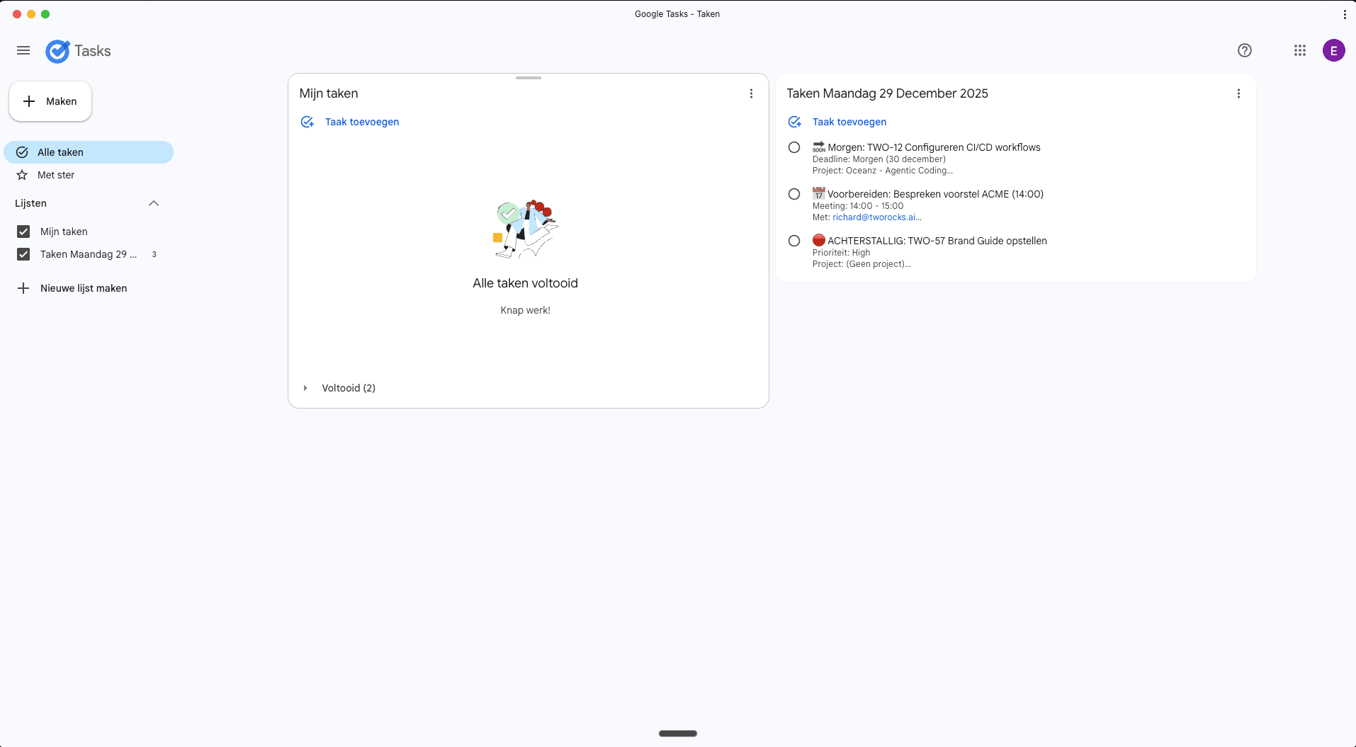 Google Tasks integratie